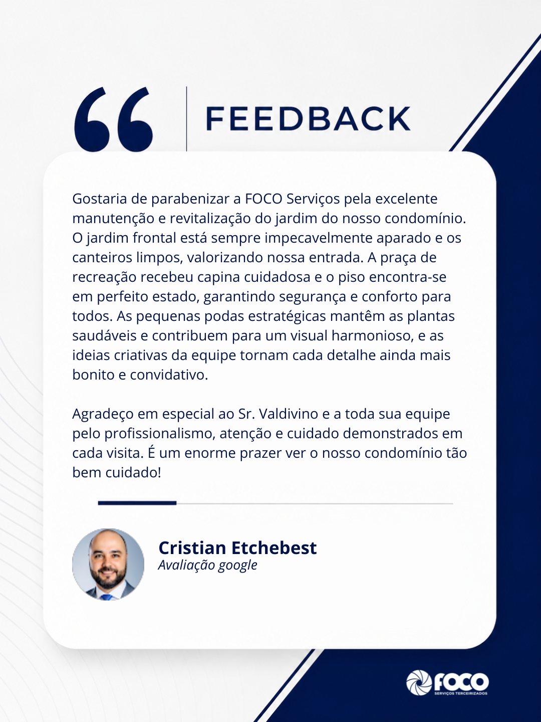 Depoimento de cliente da Foco