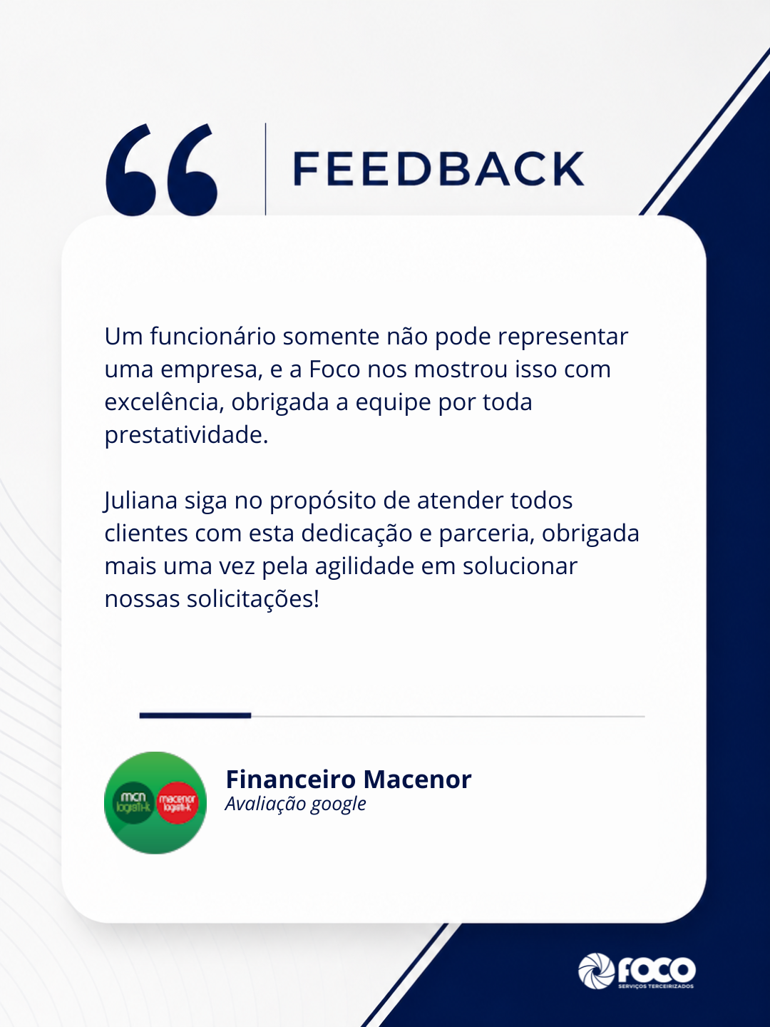 Depoimento de cliente da Foco