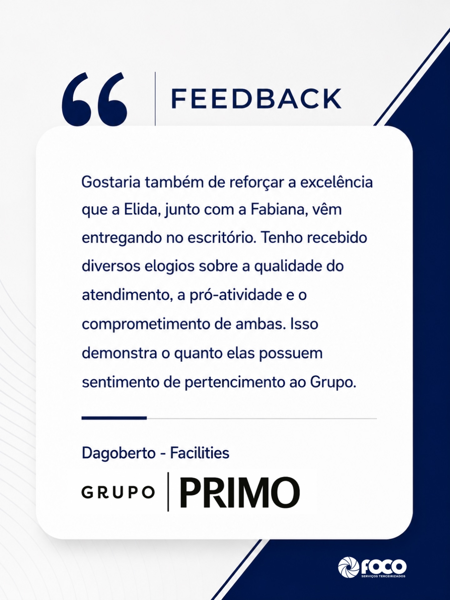 Feedback do Grupo Primo para a Foco